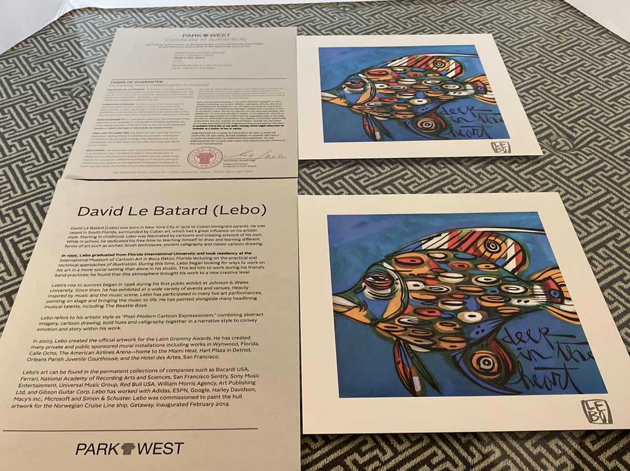 Photo 1 of 2-DAVID LE BATARD “DEEP IN THE HEART” 7” X 7” SERIOLITHOGRAPH  WITH COA ARTWORK