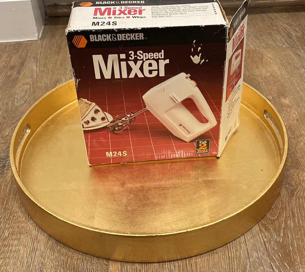 Photo 1 of BLACK AND DECKER HAND MIXER AND GOLD LACQUER TRAY