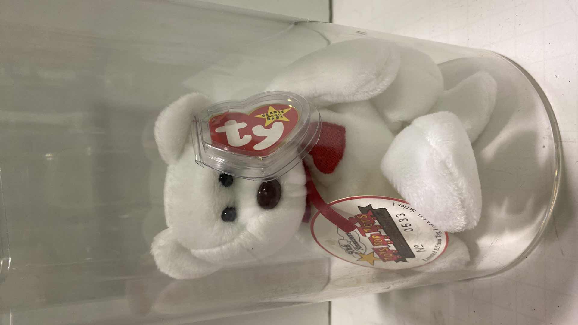 Photo 2 of RARE TOYS FOR TOTS 50th ANNIVERSARY TY VALENTINO BEAR #533/5,500 WITH COA, ORIGINAL COST $250
