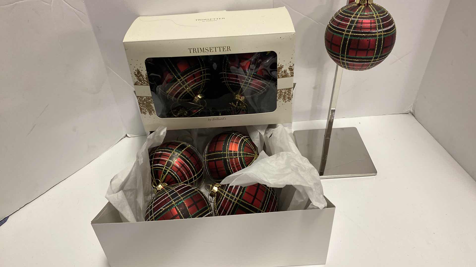 Photo 3 of 7 GLASS PLAID TRIMSETTER CHRISTMAS ORNAMENTS FROM DILLARDS 4” NOT INCLUDING  STRING