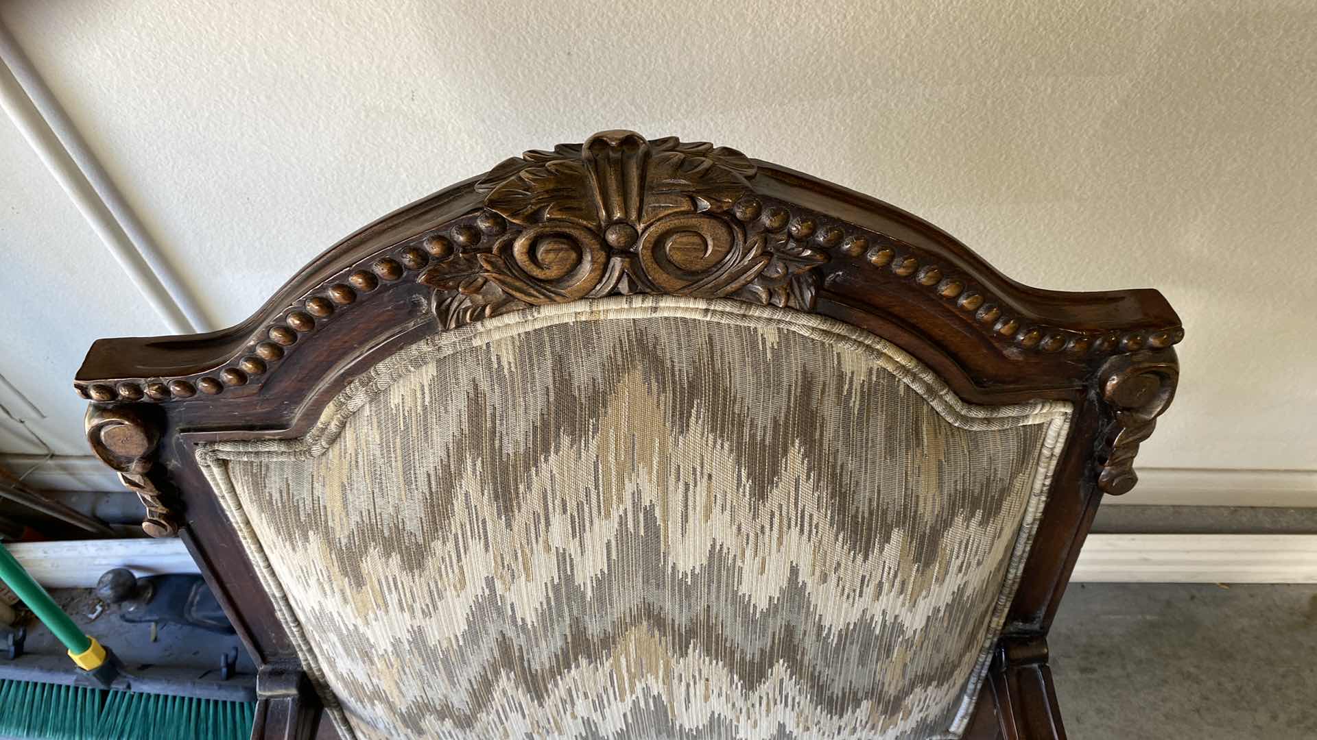 Photo 2 of ORNATE WOOD OCCASIONAL CHAIR REUPHOLSTERED WITH STAIN RESISTANT FABRIC ORIGINALLY $2,000