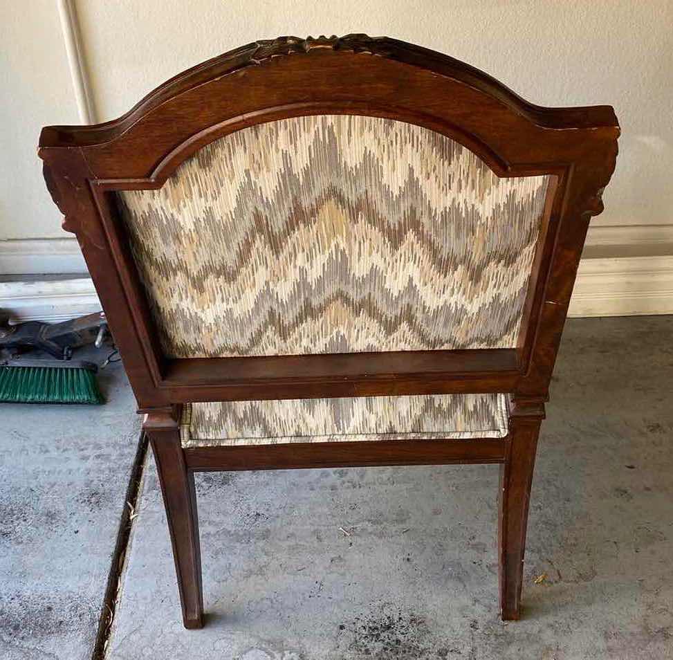 Photo 3 of ORNATE WOOD OCCASIONAL CHAIR REUPHOLSTERED WITH STAIN RESISTANT FABRIC ORIGINALLY $2,000