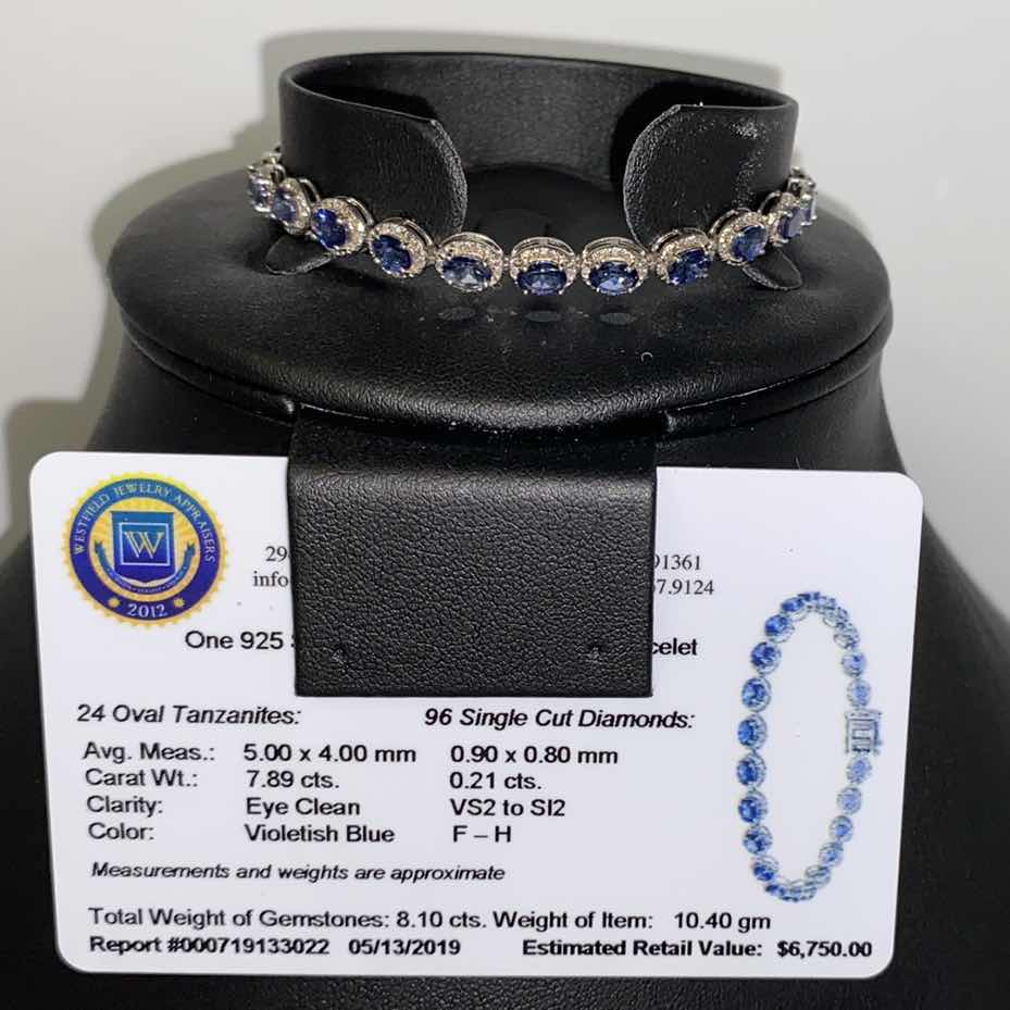 Photo 1 of ORIANNE 925 SILVER BRACELET WITH 7.89 CTS TANZANITE .21 CTS DIAMOND WITH APPRAISAL