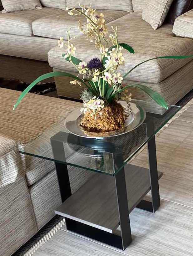 Photo 1 of GLASS TOP MIXED MEDIA END TABLE  26“ x 20“ H 22 1/2”, DECOR NOT INCLUDED