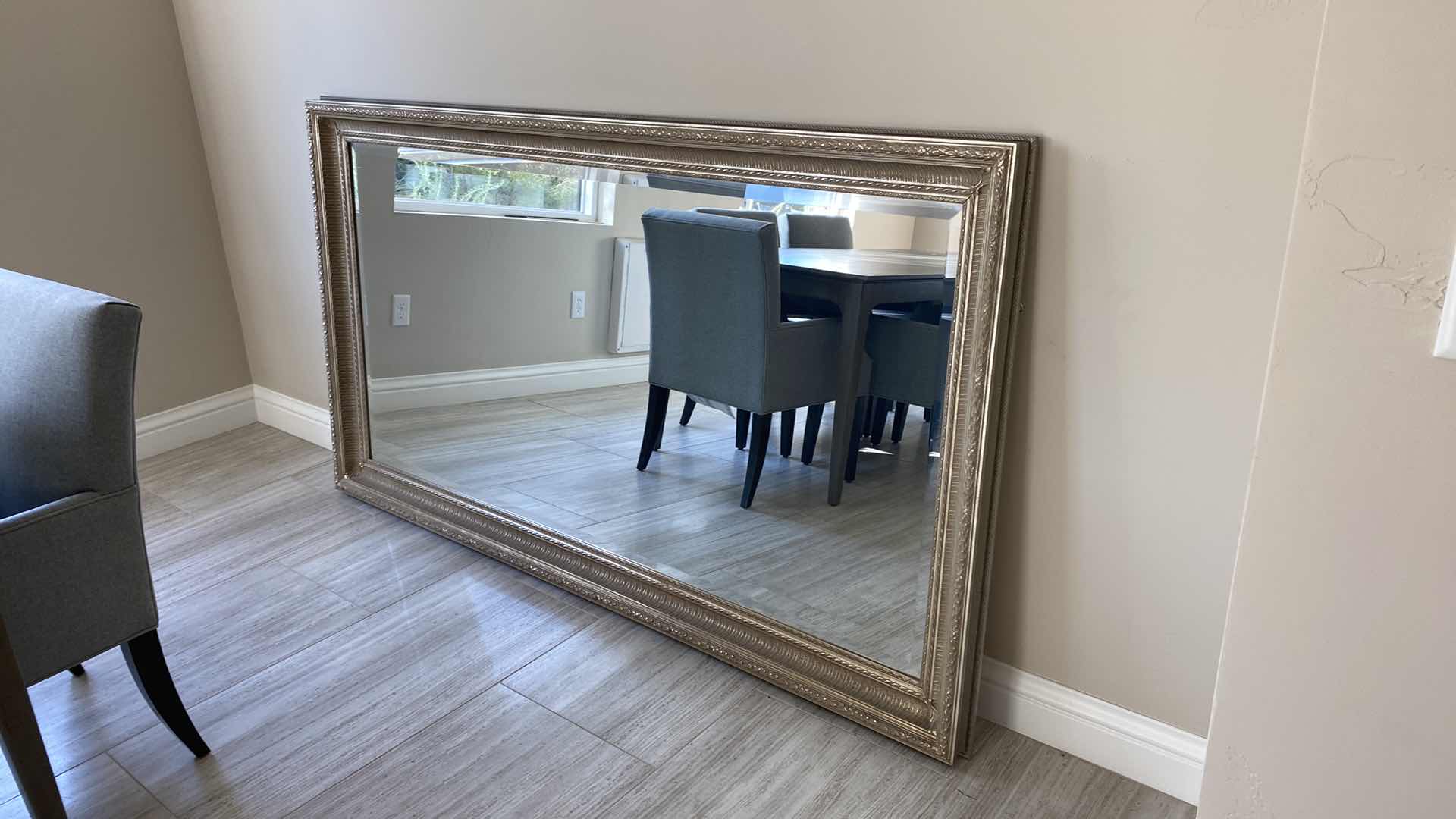 Photo 2 of CAROLINA MIRROR COMPANY BURNISHED GOLD AND SILVER BEVELED GLASS MIRROR 81“ x 45“ (can hang vertically or horizontally)