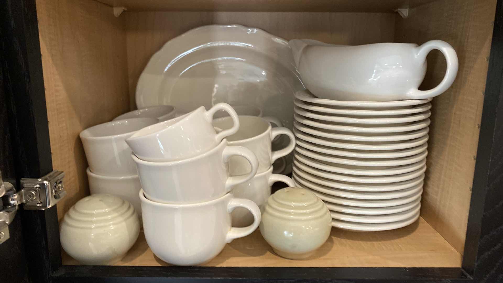 Photo 2 of CONTENTS KITCHEN CABINET WHITE DISHES BOWLS PLATTER