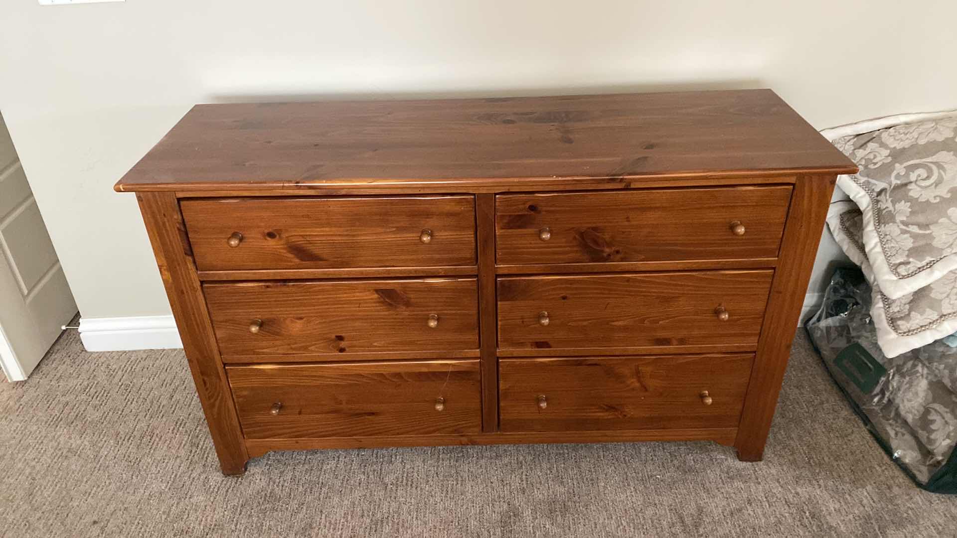 Photo 2 of MID CENTURY MODERN ETHAN ALLEN PINE SIX DRAWERS DRESSER 58“ x 19“ H 33” - SOME SCRATCHES