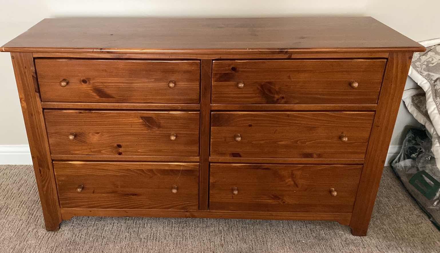 Photo 1 of MID CENTURY MODERN ETHAN ALLEN PINE SIX DRAWERS DRESSER 58“ x 19“ H 33” - SOME SCRATCHES