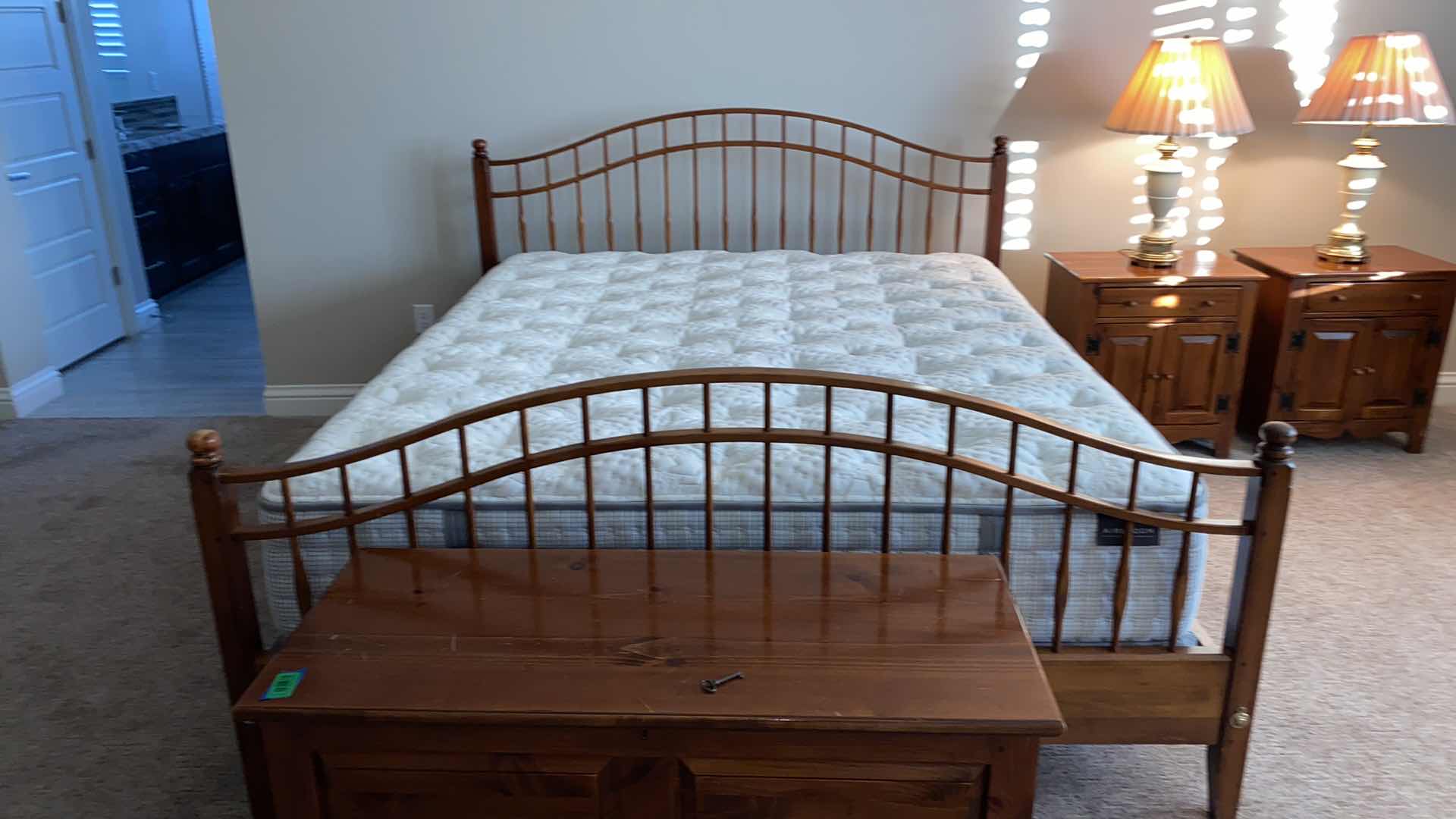 Photo 2 of MID CENTURY MODERN ETHAN ALLEN PINE CAL KING BED AND RAILS  88“ x 78“- MATTRESS  AND MORE SOLD SEPARATELY