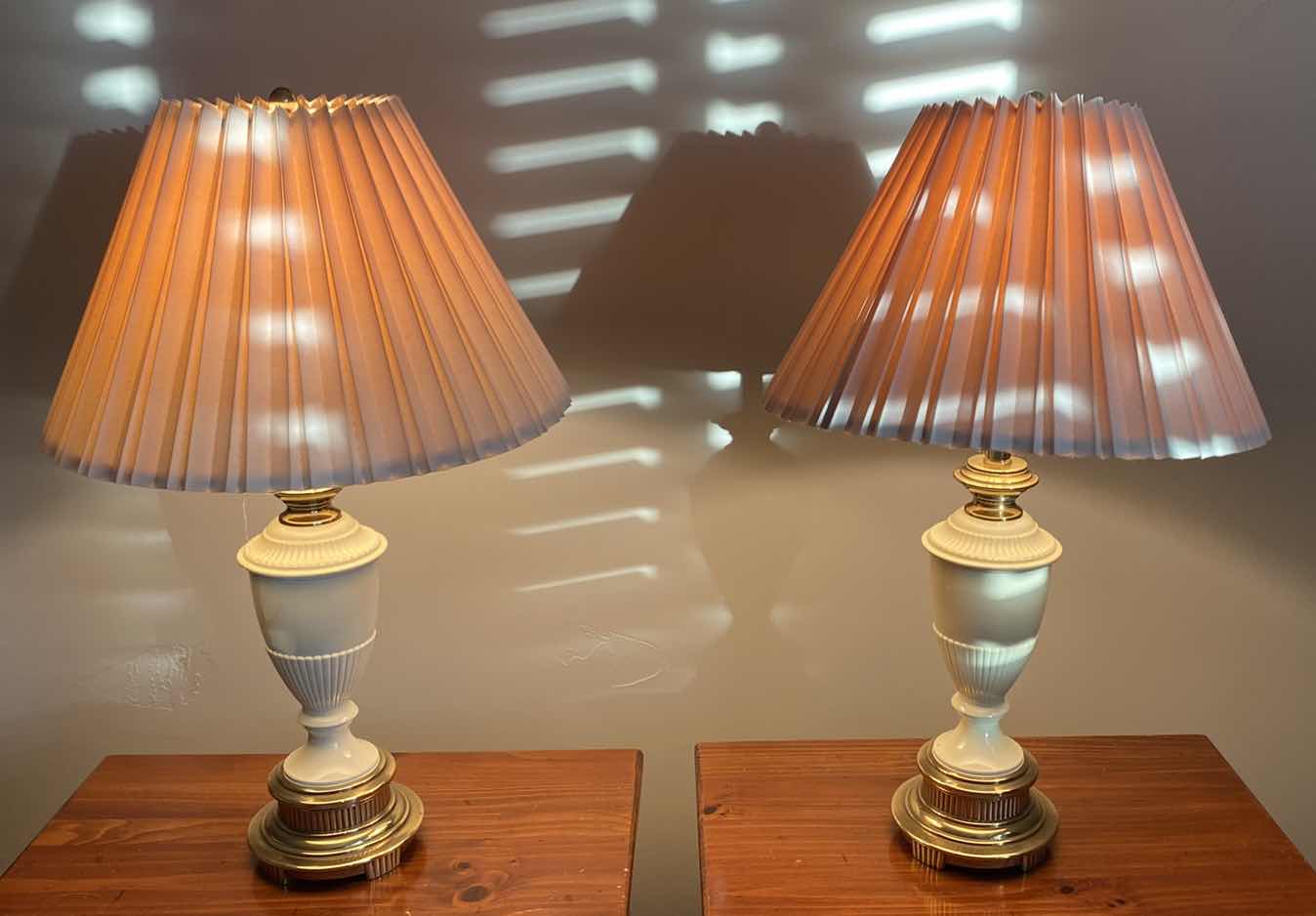 Photo 1 of MID CENTURY MODERN BRASS AND GLASS TABLE LAMPS H 31”