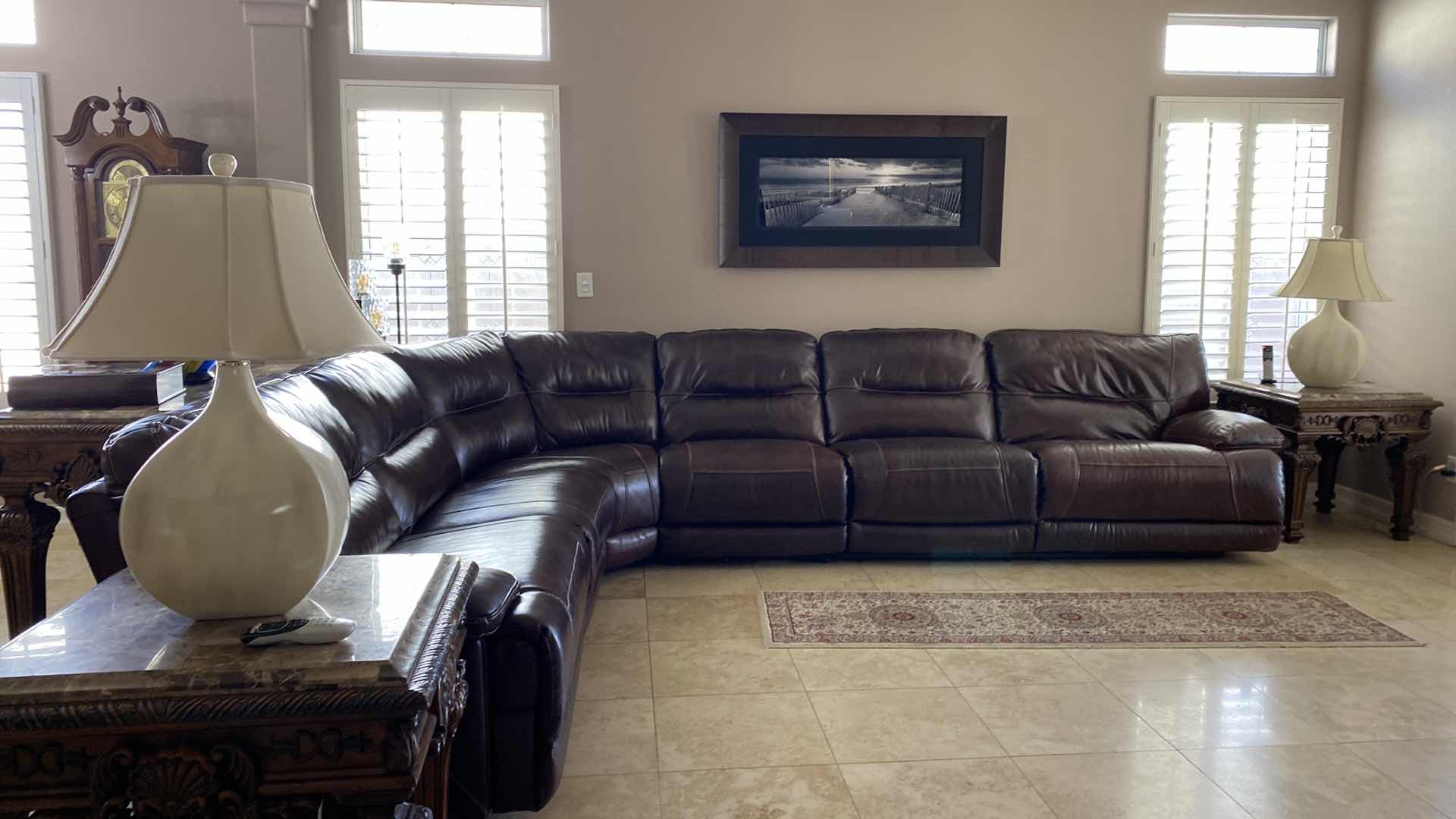 Photo 2 of BONDED LEATHER POWER RECLINER SECTIONAL 115“ x 144”