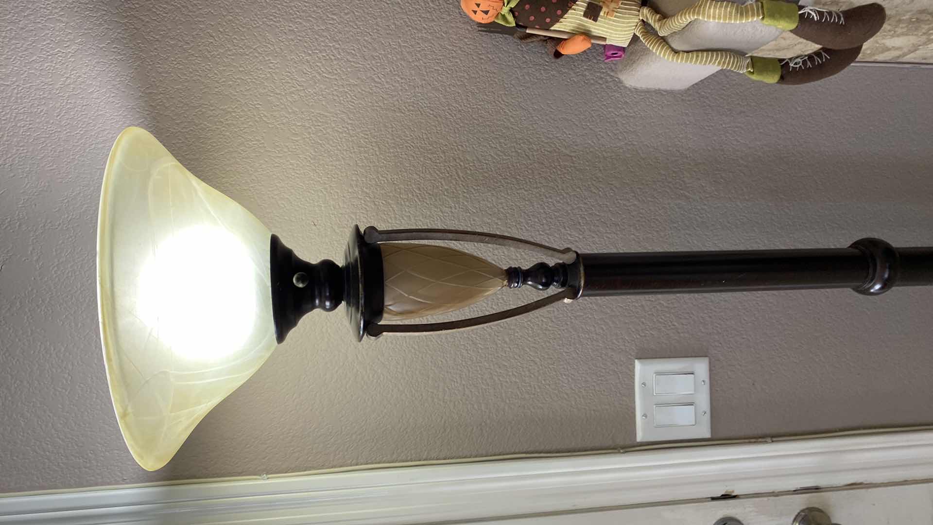 Photo 2 of HEAVY TORCHERE LAMP WITH GLASS SHADE H 72”