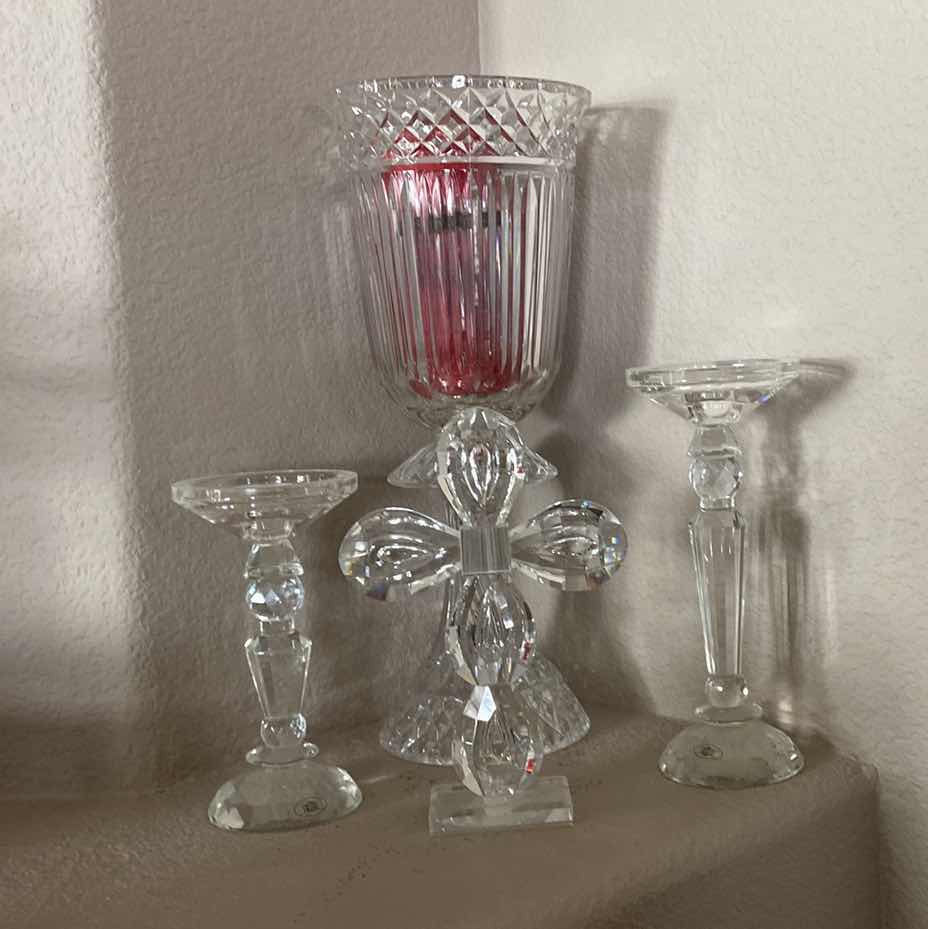 Photo 2 of CRYSTAL CANDLE HOLDERS AND CROSS TALLEST 16”