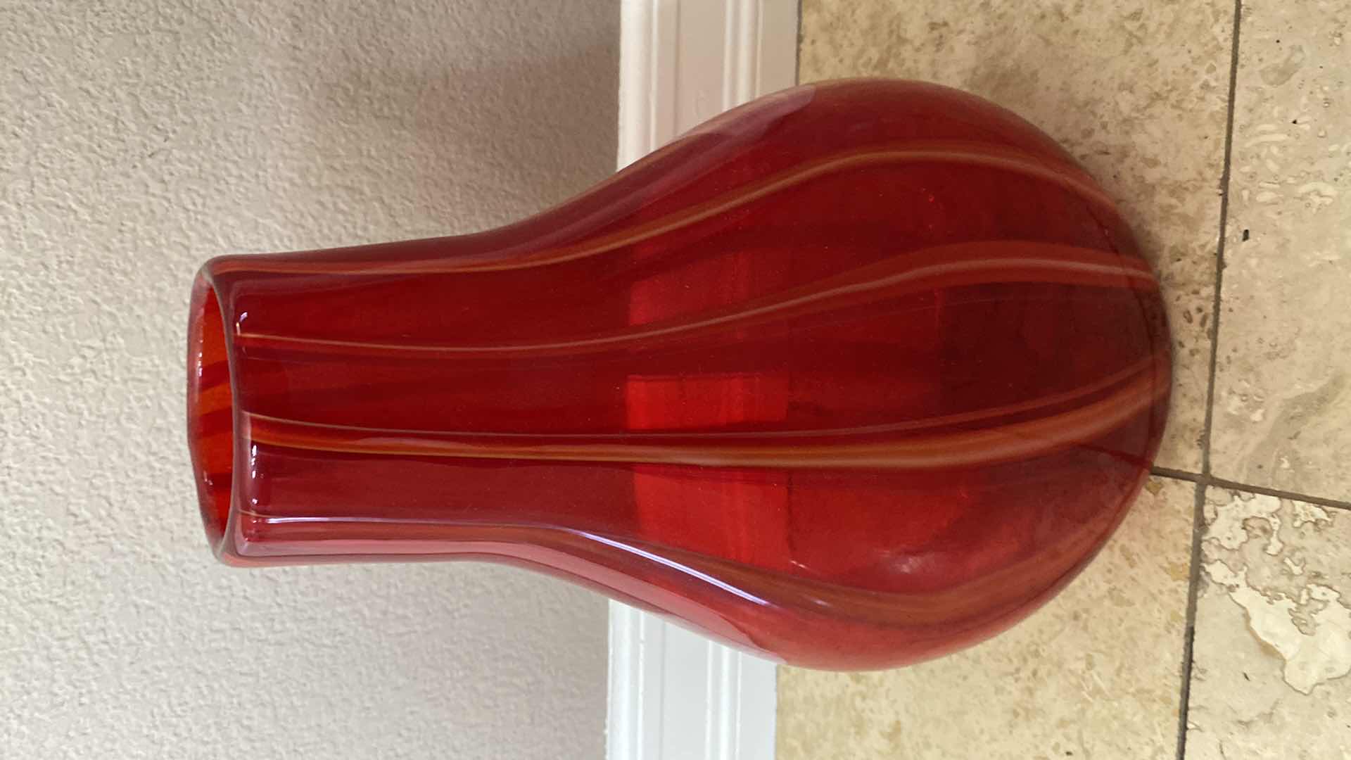 Photo 1 of RED ART GLASS VASE 8 1/2” x 14”