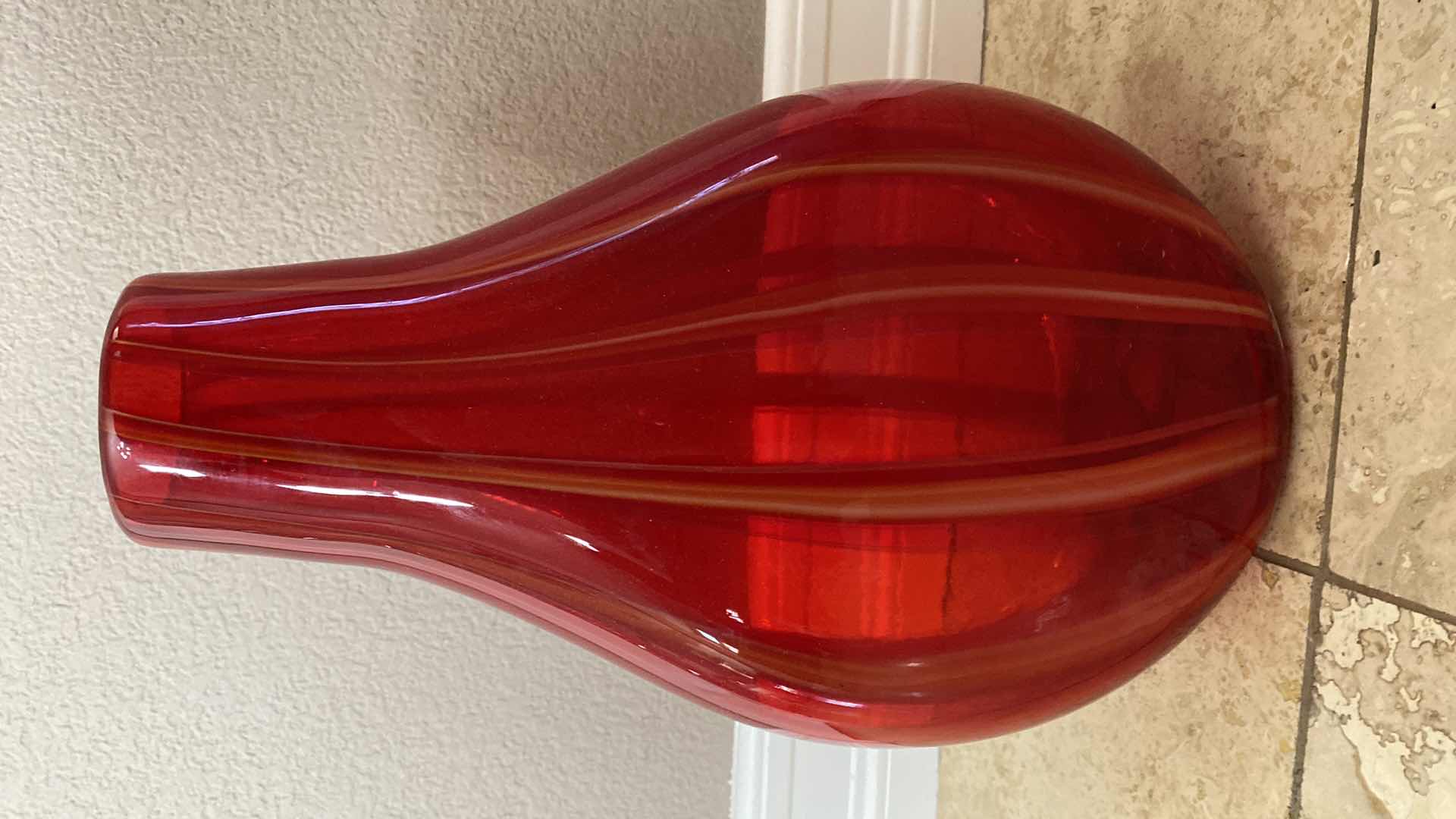 Photo 2 of RED ART GLASS VASE 8 1/2” x 14”