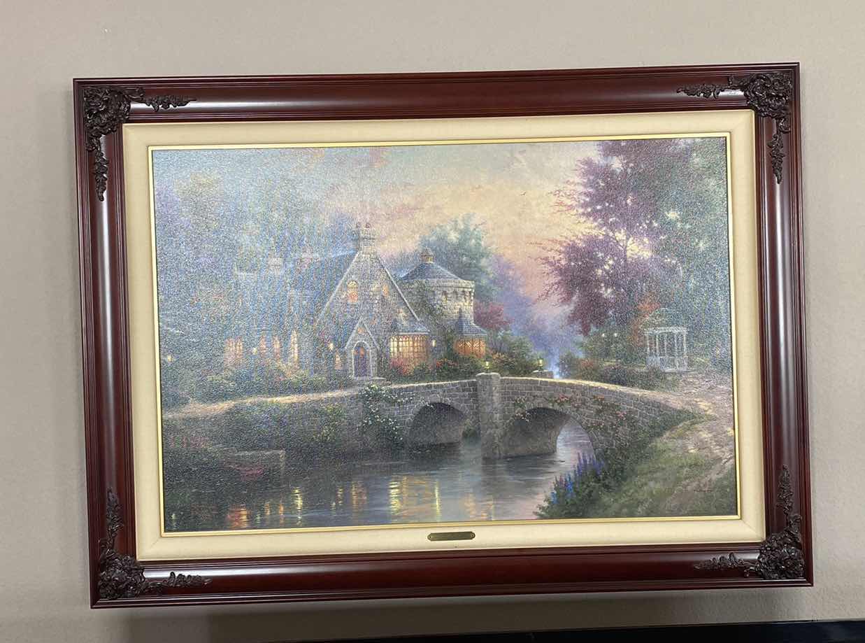 Photo 2 of FRAMED THOMAS KINKADE OIL ON CANVAS “LAMPLIGHT LANE VI” 106/900 SIGNED WITH COA  ARTWORK 44“ x 32“ including frame