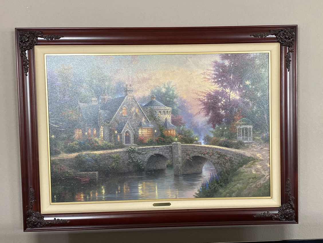 Photo 1 of FRAMED THOMAS KINKADE OIL ON CANVAS “LAMPLIGHT LANE VI” 106/900 SIGNED WITH COA  ARTWORK 44“ x 32“ including frame