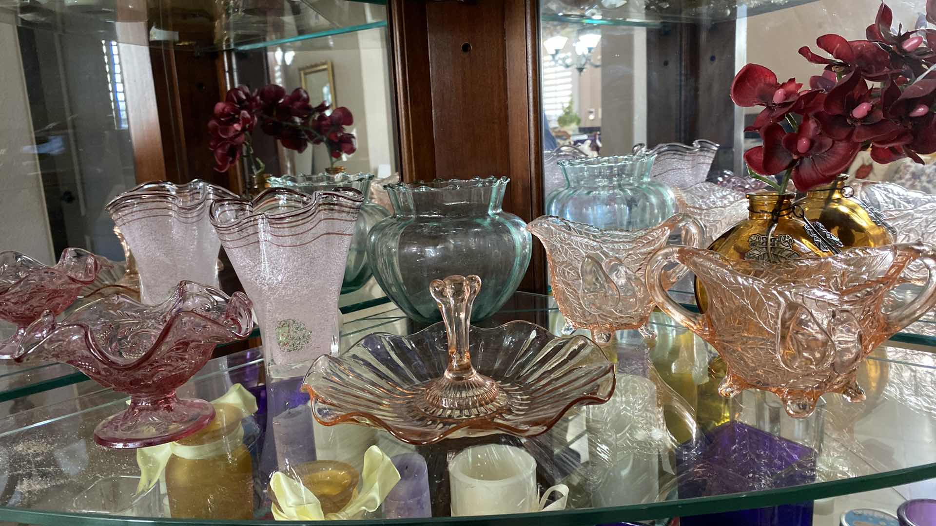 Photo 1 of SHELF OF PINK GLASS AND MORE