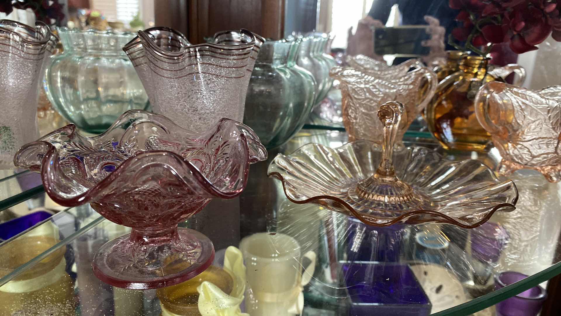 Photo 2 of SHELF OF PINK GLASS AND MORE