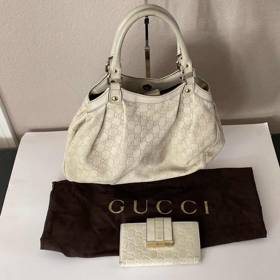 Photo 2 of UNAUTHENTICATED GUCCI BEIGE GICCISSMA LEATHER MEDIUM HOBO HANDBAG AND WALLET - SHOWS WEAR