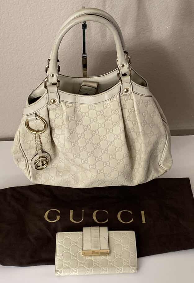 Photo 1 of UNAUTHENTICATED GUCCI BEIGE GICCISSMA LEATHER MEDIUM HOBO HANDBAG AND WALLET - SHOWS WEAR