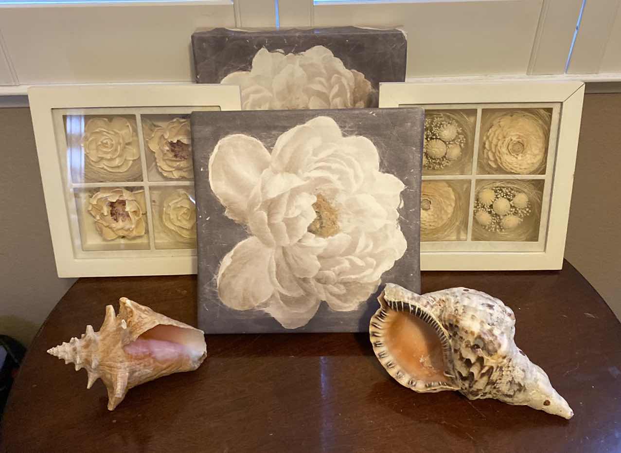 Photo 1 of PAIR OF SHADOW BOXES 9” x 9” FLORAL ARTWORK 10“ x 10“ AND MORE