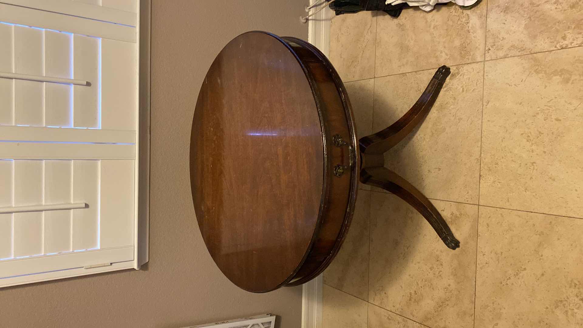 Photo 2 of VINTAGE WOOD ROUND TABLE 28” x 28” SCRATCHES AND SHOWS WEAR