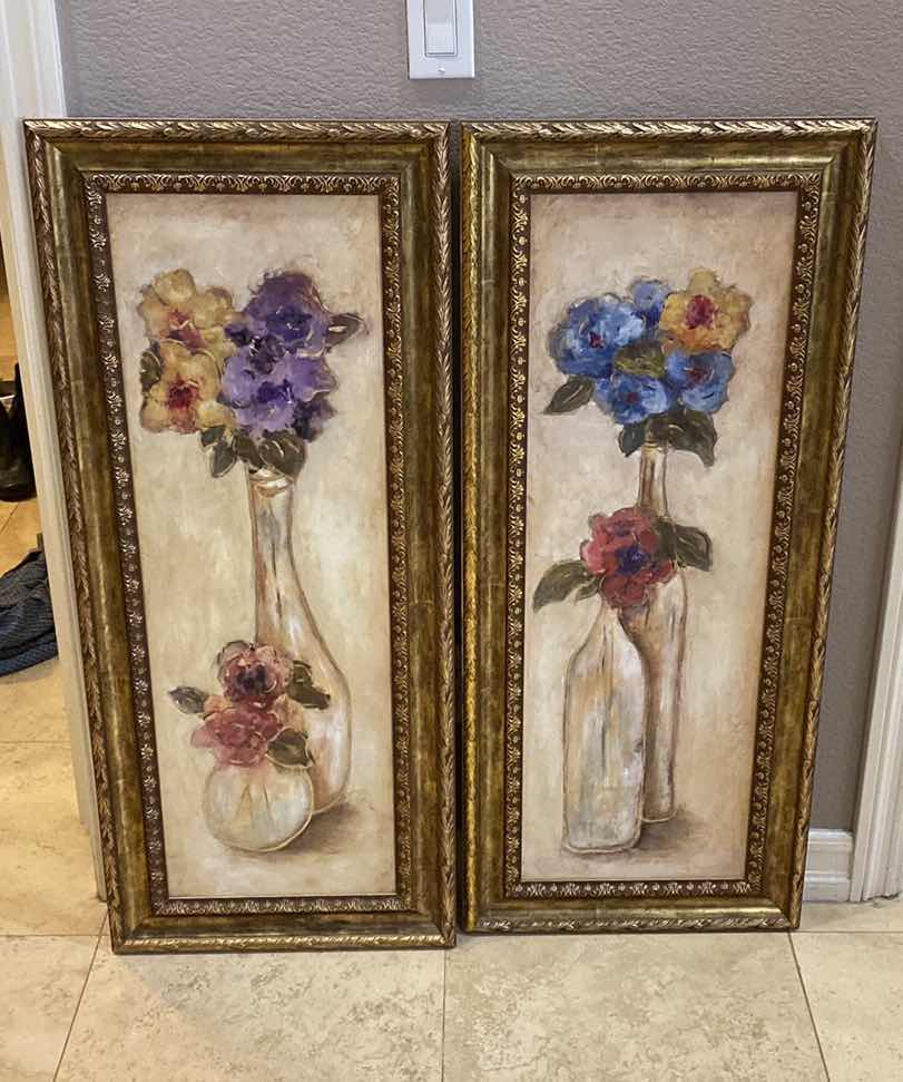 Photo 1 of PAIR OF FRAMED FLORAL ARTWORK 18” x 42”