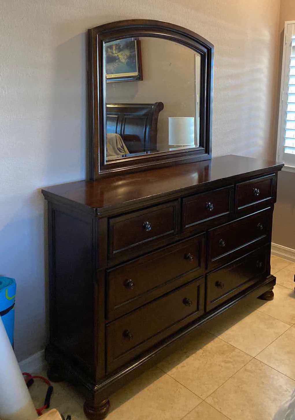 Photo 1 of 7 DRAWER WOOD DRESSER WITH MIRROR 66” x 17 1/2” H 40”
