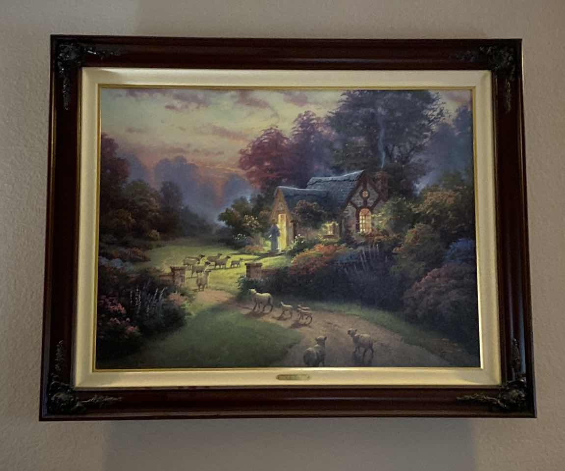 Photo 5 of $2161 FRAMED THOMAS KINKADE PUBLISHER PROOF LITHOGRAPH ON CANVAS 34/530 “THE GOOD SHEPHERDS COTTAGE” 33 1/2” x 42”.