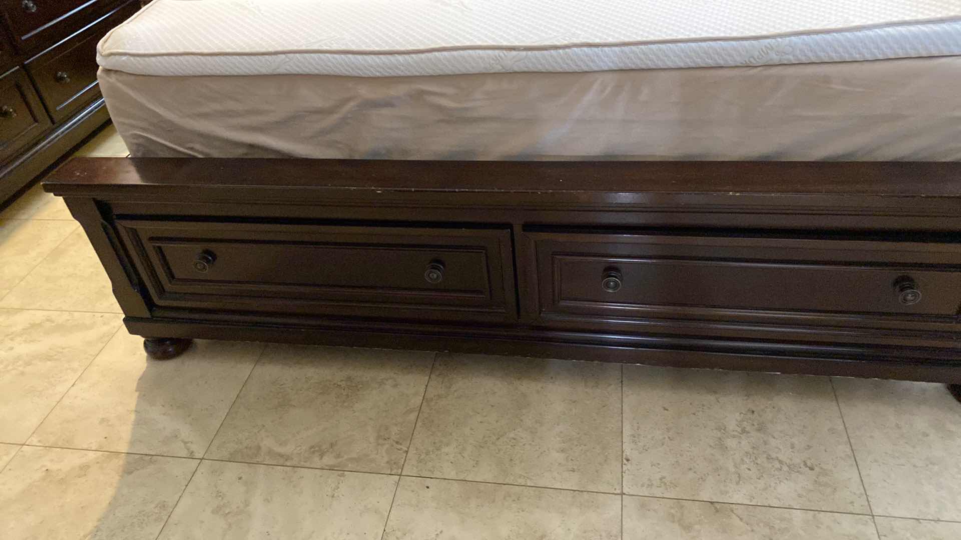 Photo 8 of KING/CAL KING SLEIGH-BED WITH 2 STORAGE DRAWERS 81 1/2” x 94” H 57” AND 2 NIGHT STANDS 29” x 18” H 30” (LAMPS AND MATTRESS SOLD SEPARATELY)