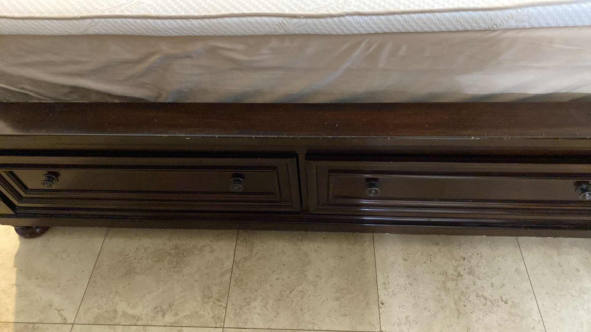 Photo 9 of KING/CAL KING SLEIGH-BED WITH 2 STORAGE DRAWERS 81 1/2” x 94” H 57” AND 2 NIGHT STANDS 29” x 18” H 30” (LAMPS AND MATTRESS SOLD SEPARATELY)
