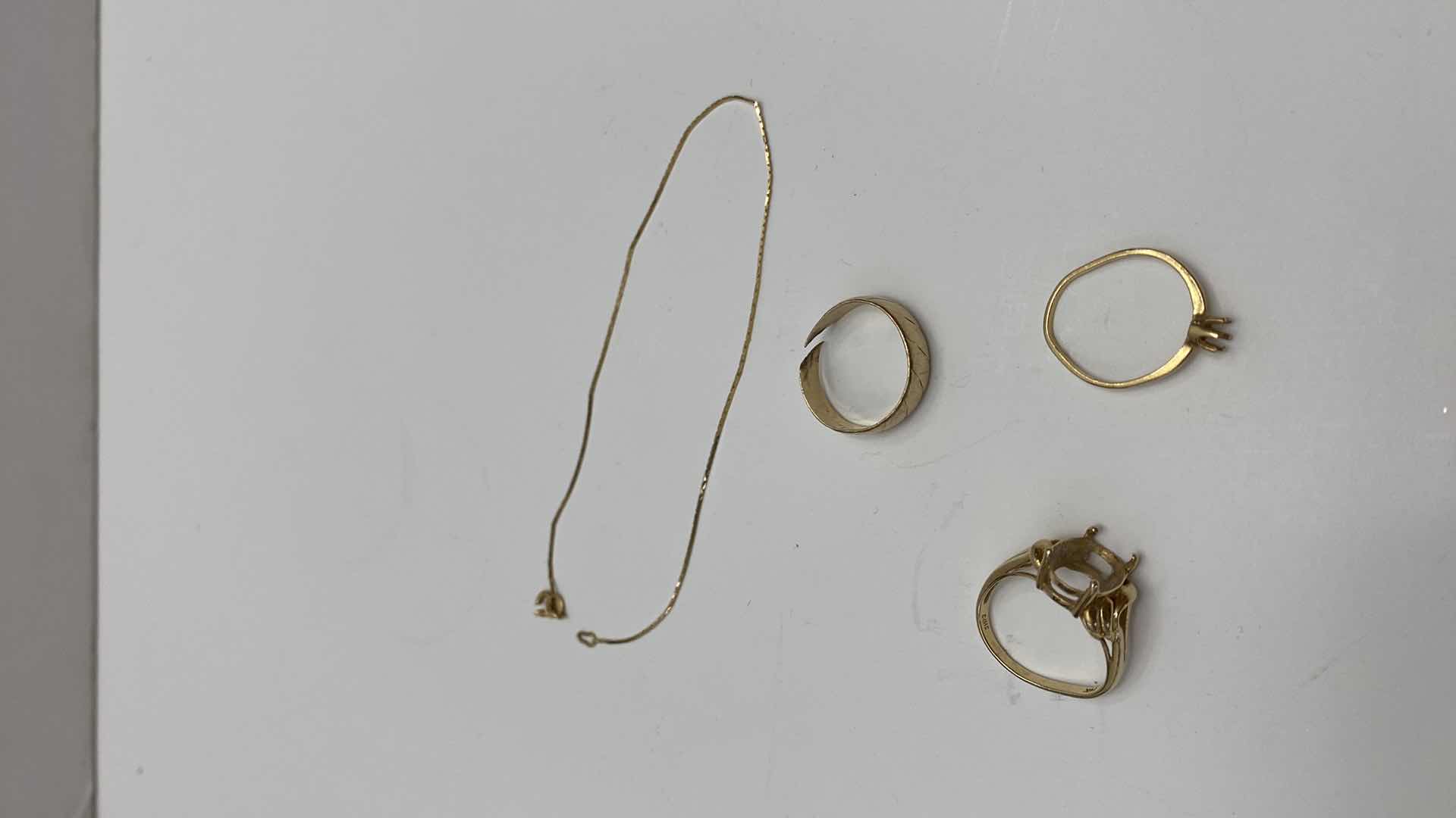 Photo 2 of GOLD AND SILVER JEWELRY -14K  3 RINGS AND BRACELET, 585 BLUE RING, 575 STONE MISSING CLUSTER RING, 925 SILVER NECKLACE