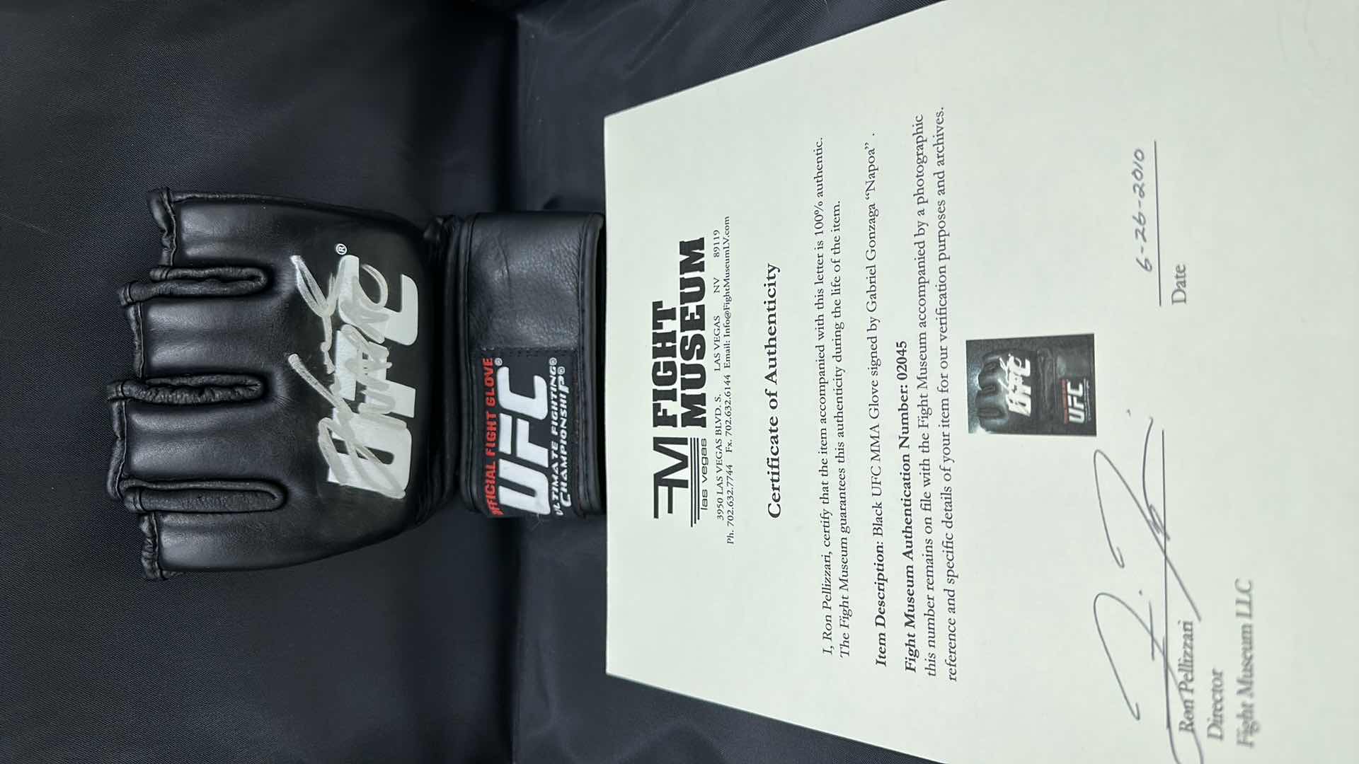 Photo 1 of GABRIEL GONZAGA “NAPOA” SIGNED UFC GLOVE W COA