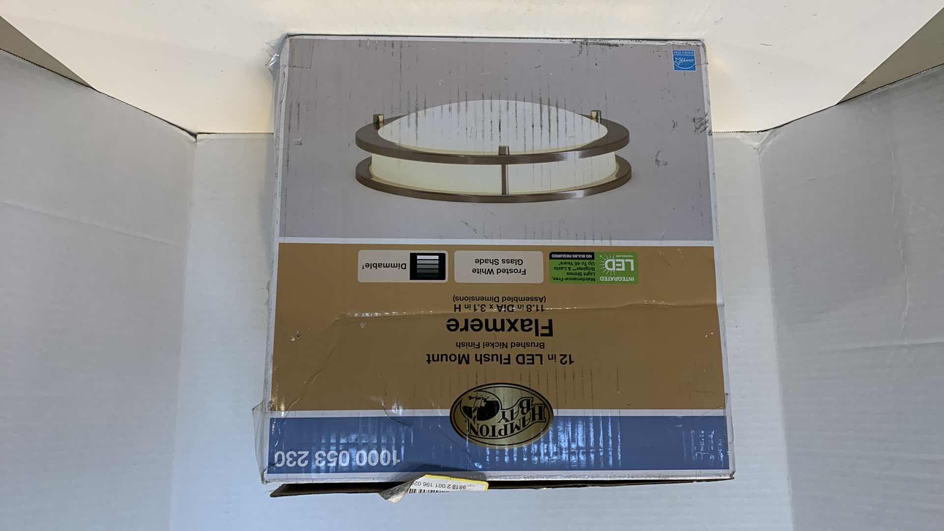 Photo 1 of HAMPTON BAY 12” LED FLUSH MOUNT FLAXMERE BRUSHED NICKEL