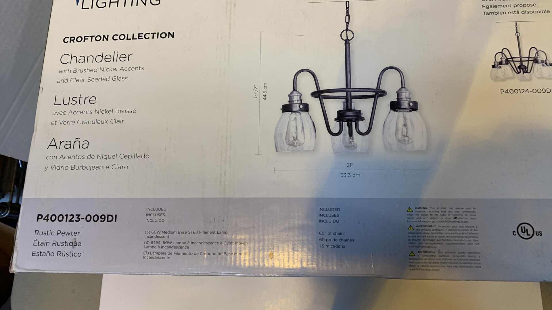 Photo 2 of PROGRESS LIGHTING CROFTON COLLECTION CHANDELIER BRUSHED NICKEL 1002 788 475