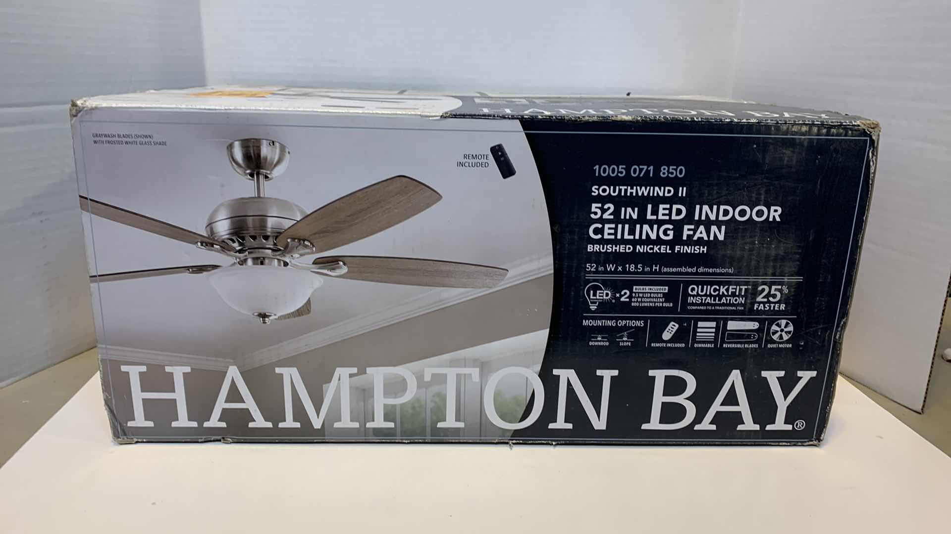 Photo 1 of HAMPTON BAY SOUTHWIND II 52” LED INDOOR CEILING FAN BRUSHED NICKEL 1005 071 850