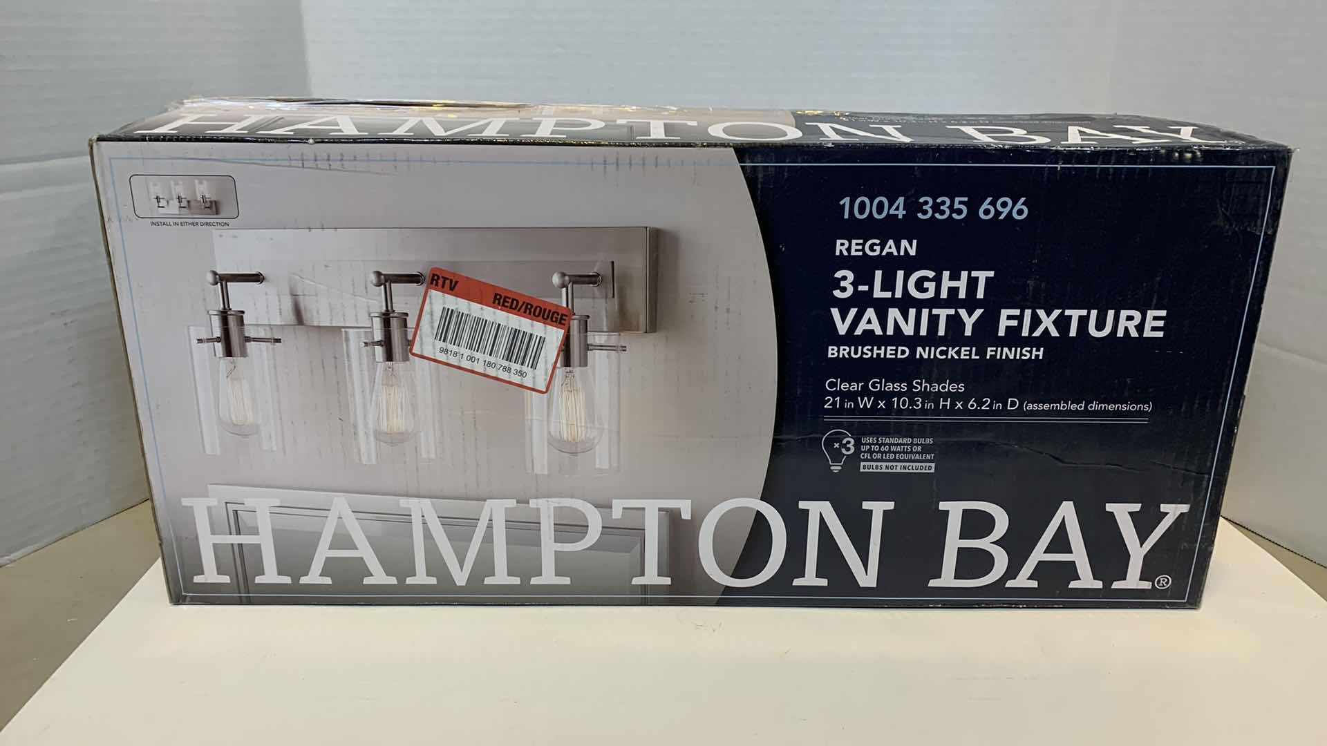 Photo 1 of HAMPTON BAY REGAN 3 LIGHT VANITY FIXTURE BRUSHED NICKEL 1004 335 696