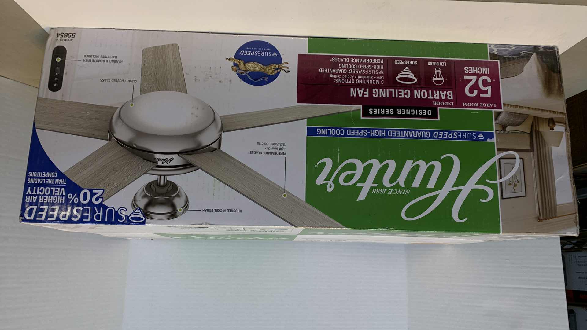 Photo 1 of HUNTER 52” BARTON CEILING FAN GREY OAK FACTORY SEALED