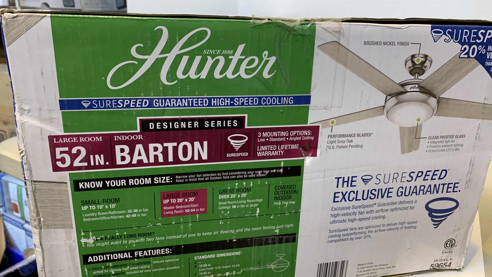 Photo 2 of HUNTER 52” BARTON CEILING FAN GREY OAK FACTORY SEALED