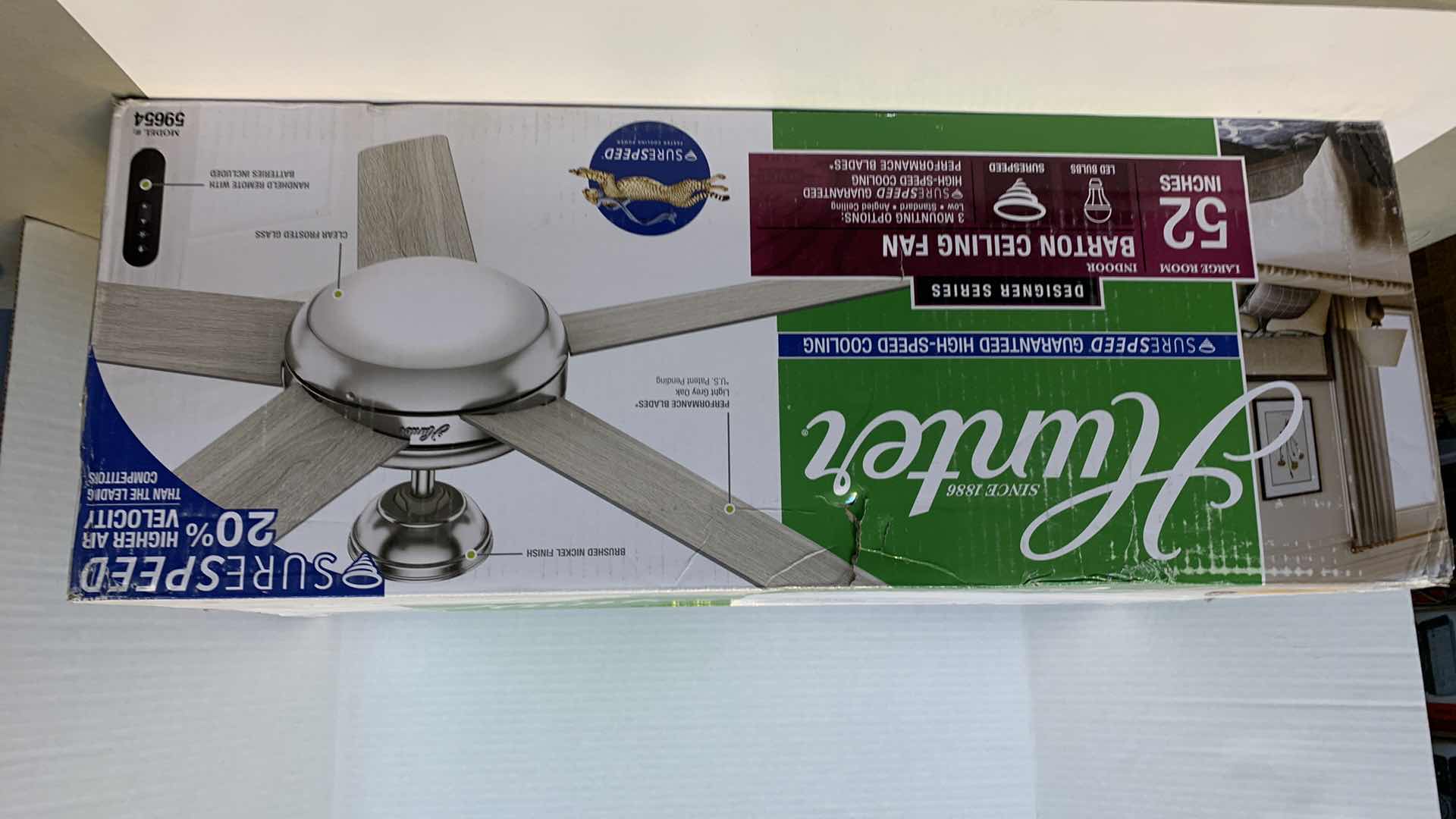 Photo 1 of HUNTER 52” BARTON CEILING FAN GREY OAK FACTORY SEALED