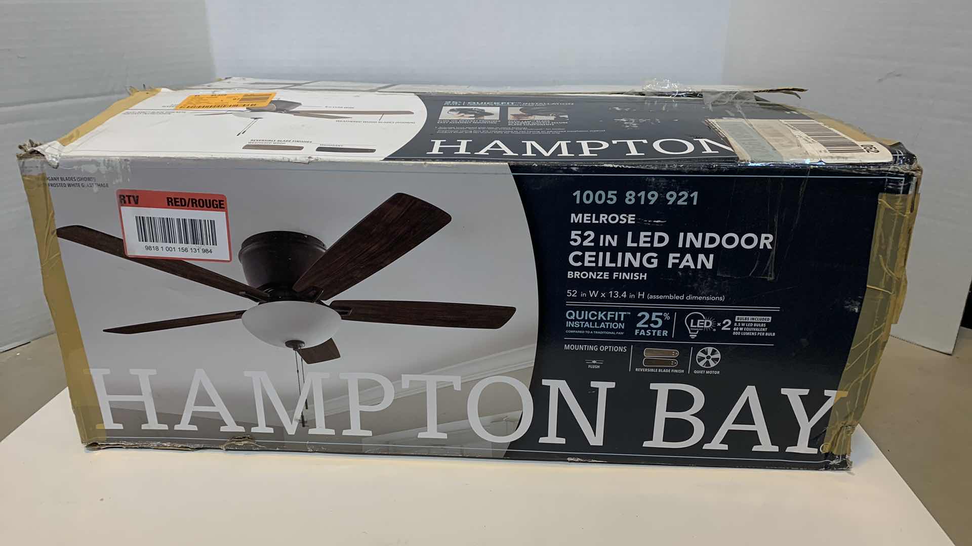 Photo 1 of HAMPTON BAY MELROSE 52” LED INDOOR CEILING FAN BRONZE FINISH 1005 819 921