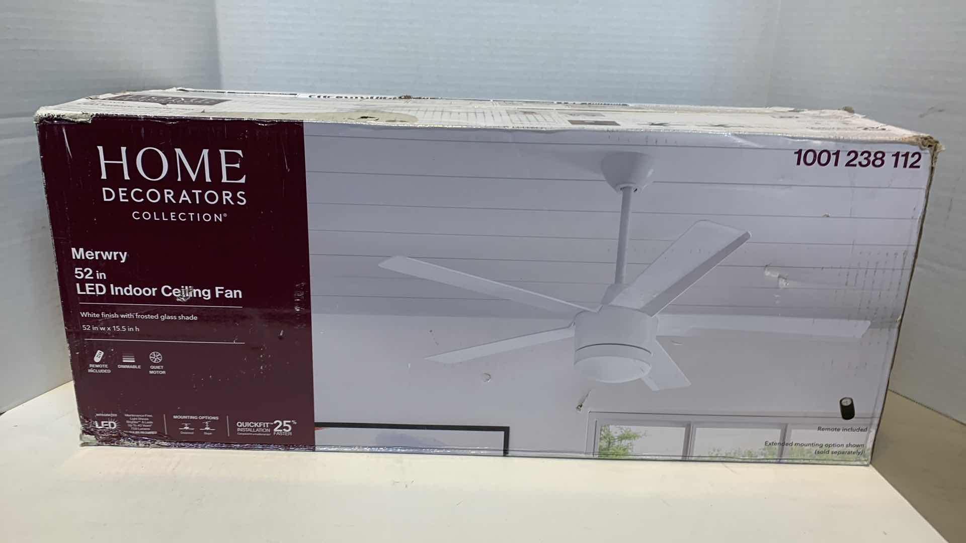 Photo 1 of HOME DECORATORS COLLECTION 52” INDOOR CEILING LED FAN MERWRY WHITE FINISH 1001 238 112