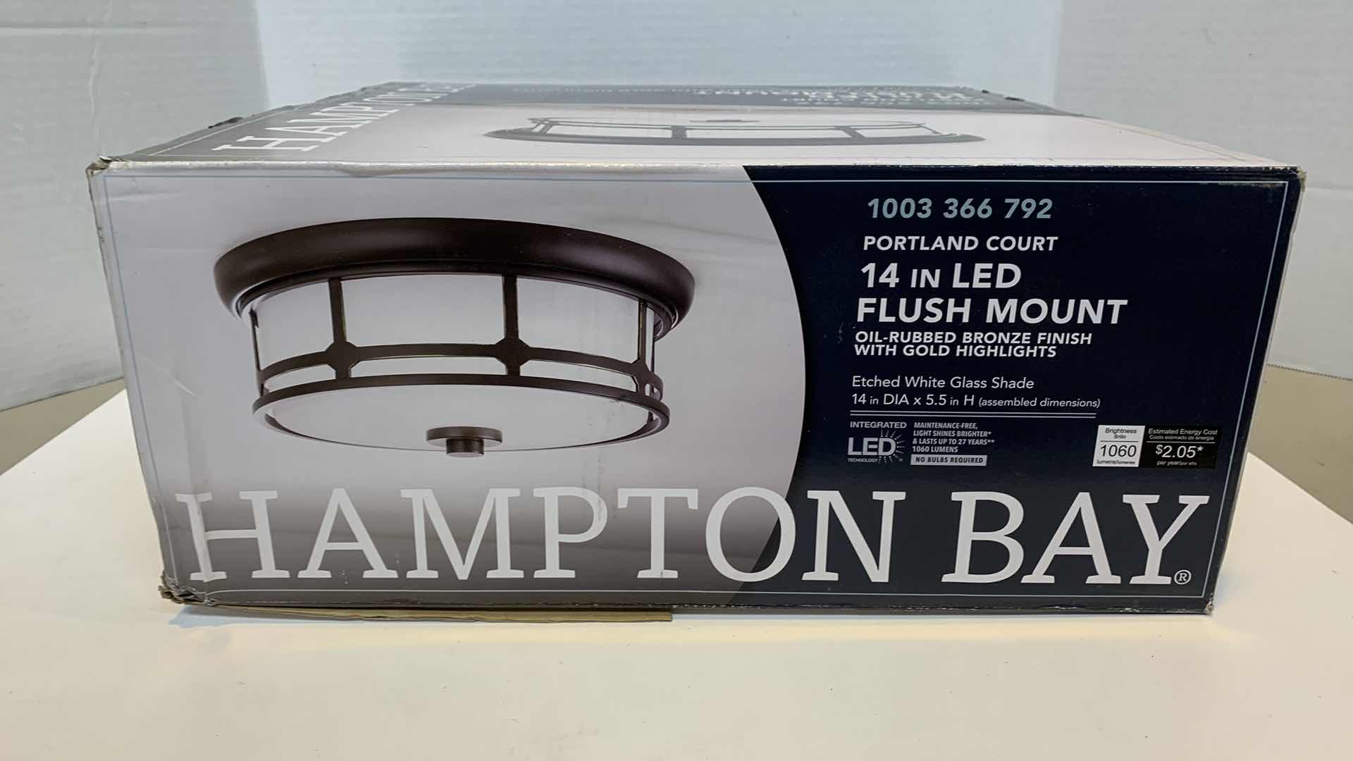 Photo 1 of HAMPTON BAY PORTLAND COURT 14” LED FLUSH MOUNT OIL RUBBED BRONZE 1003 366 792