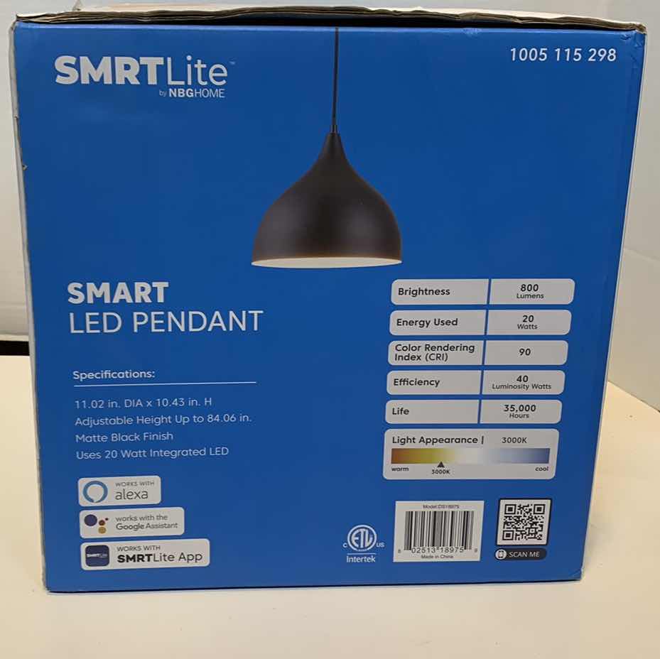 Photo 1 of SMRTLITE SMART LED PENDANT MATTE BLACK FINISH 1005 115 298