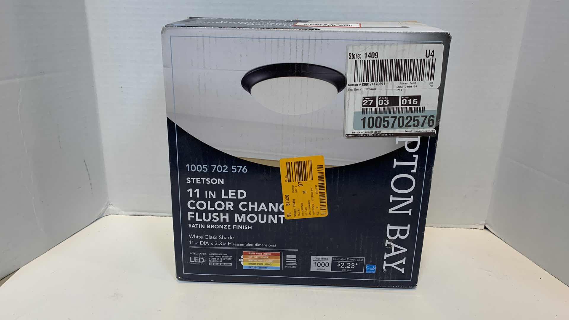 Photo 1 of HAMPTON BAY STETSON 11” LED COLOR CHANGING FLUSH MOUNT SATIN BRONZE FINISH 1005 702 576