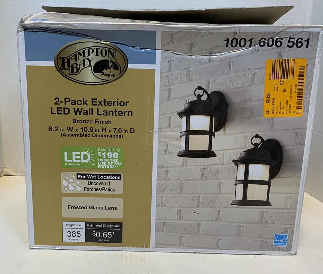 Photo 1 of HAMPTON BAY 2 PACK EXTERIOR LED WALL LANTERN BRONZE FINISH 1001 606 561