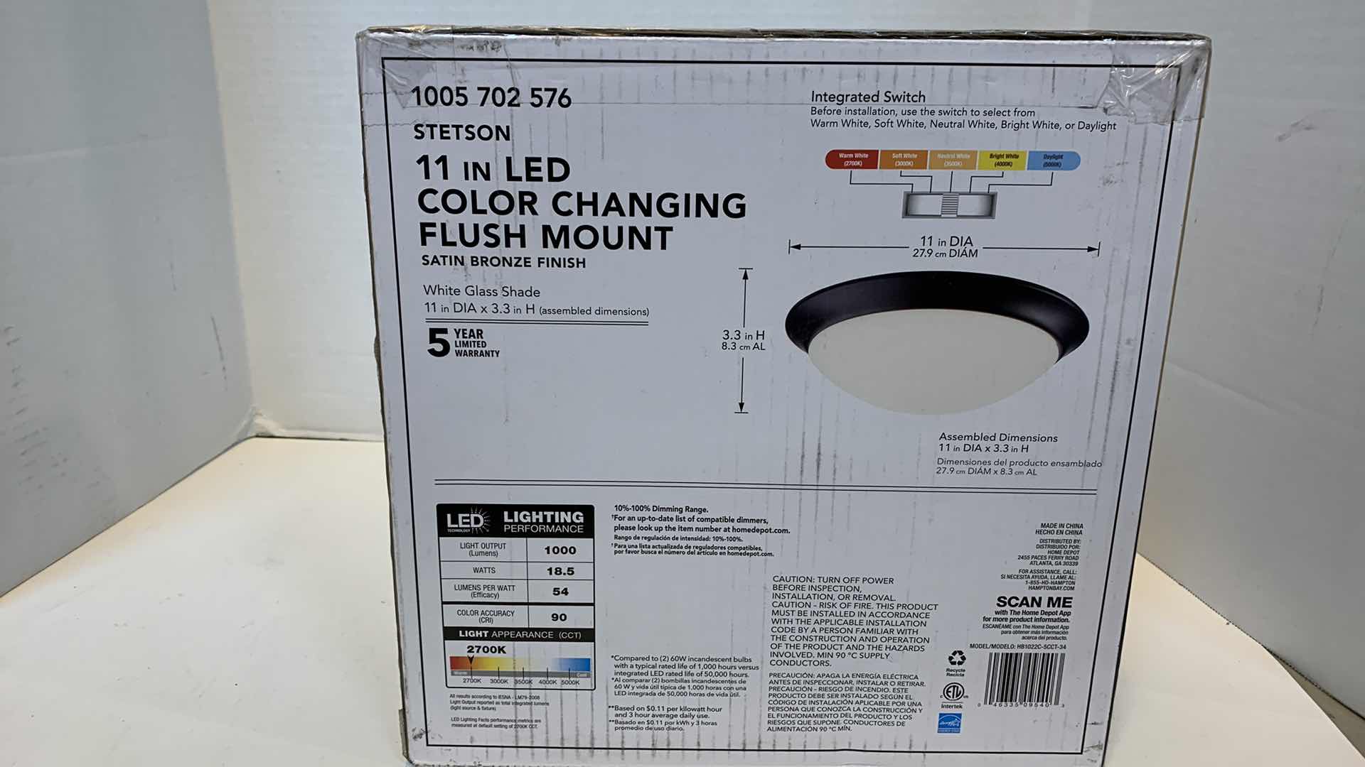 Photo 2 of HAMPTON BAY STETSON 11” LED COLOR CHANGING FLUSH MOUNT SATIN BRONZE FINISH 1005 702 576