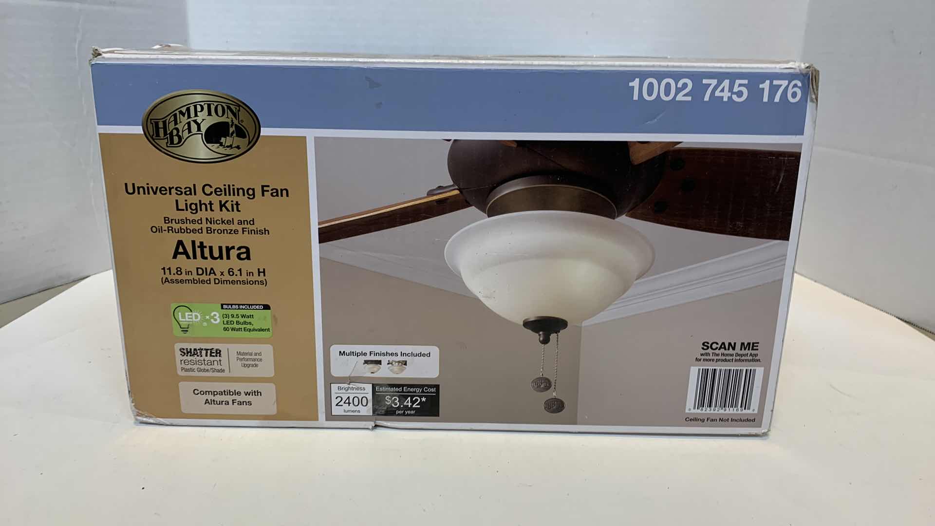 Photo 1 of HAMPTON BAY ALTURA UNIVERSAL CEILING FAN LIGHT KIT BRUSHED NICKEL CEILING 1002 845 176