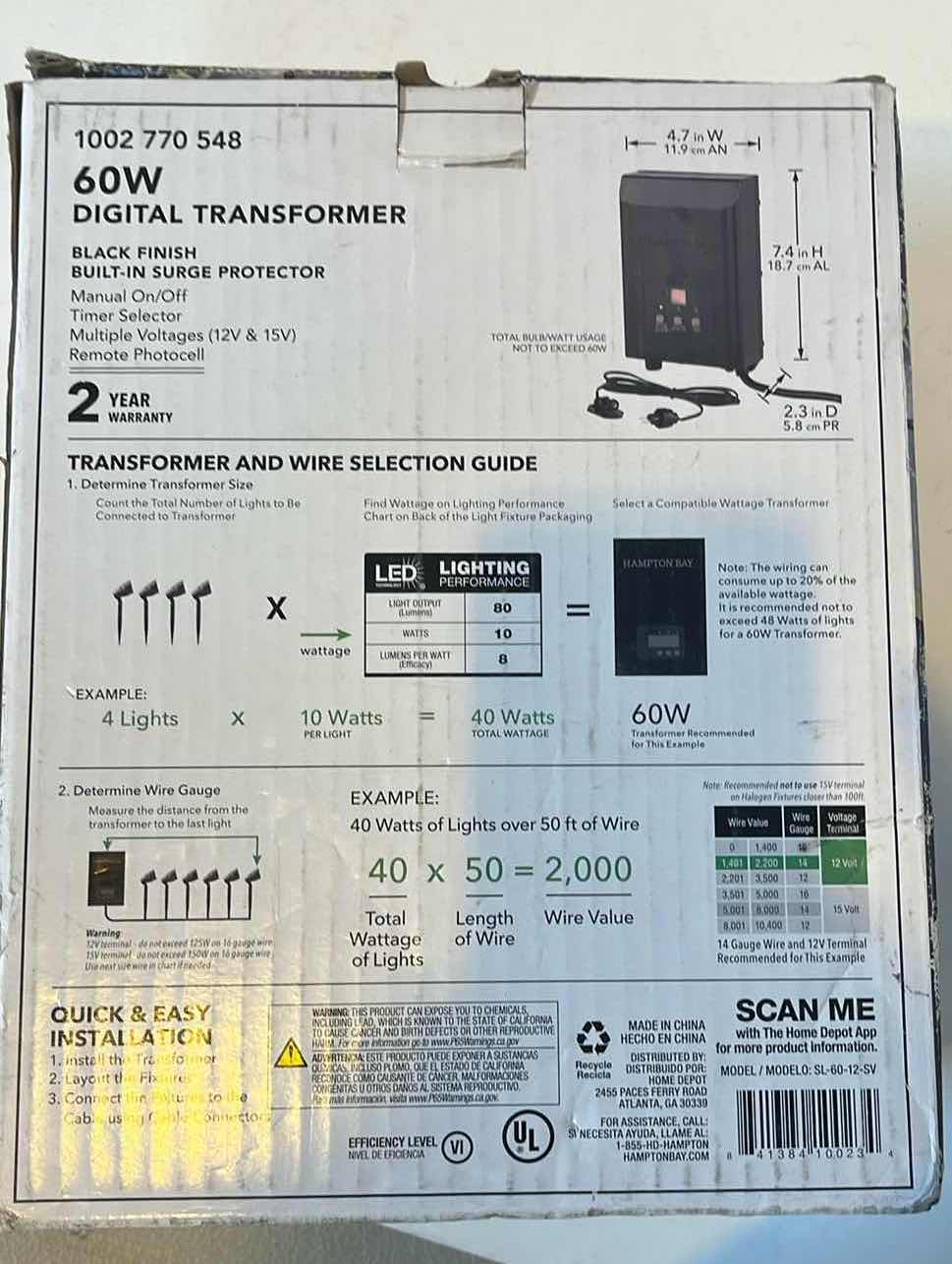 Photo 2 of HAMPTON BAY 60W DIGITAL TRANSFORMER BLACK FINISH BUILT -IN SURGE PROTECTOR